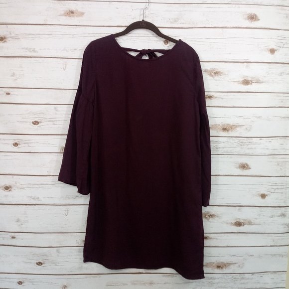 Anthro Cloth & Stone Bell Sleeved Dress Burgundy - Picture 2 of 8